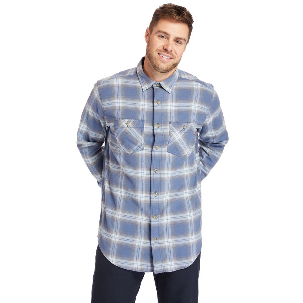 Timberland Πουκαμισα Ανδρικα Μπλε - Pro® Big & Tall Woodfort Flex Flannel Work - Greece 7058324-OG